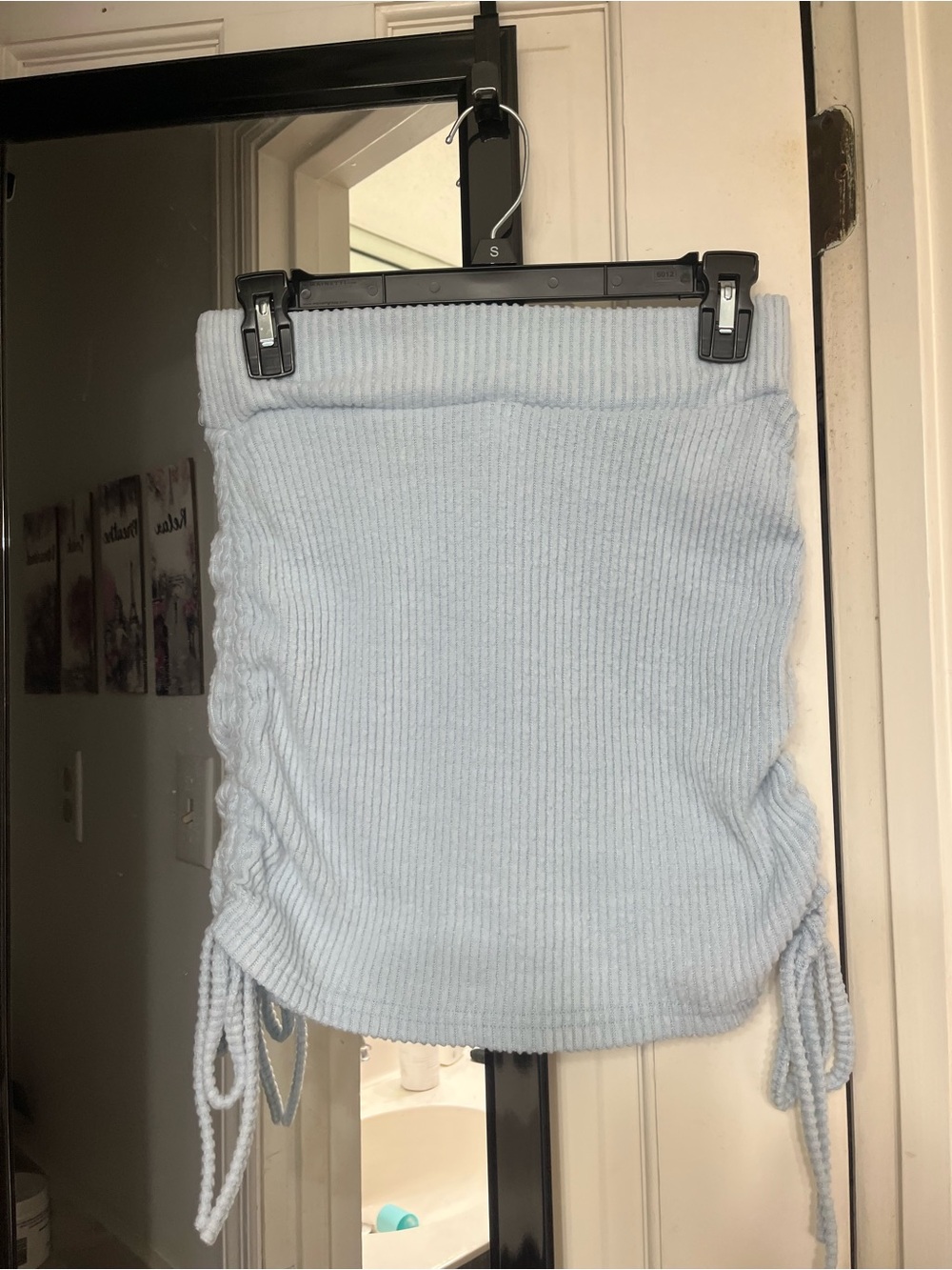 SHEIN Light Blue Ribbed Drawstring Mini Skirt - Picture 2 of 6